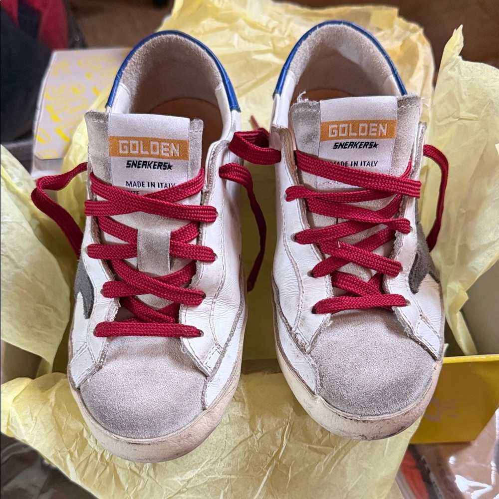 Golden Goose Kids White Sneakers with Red Laces